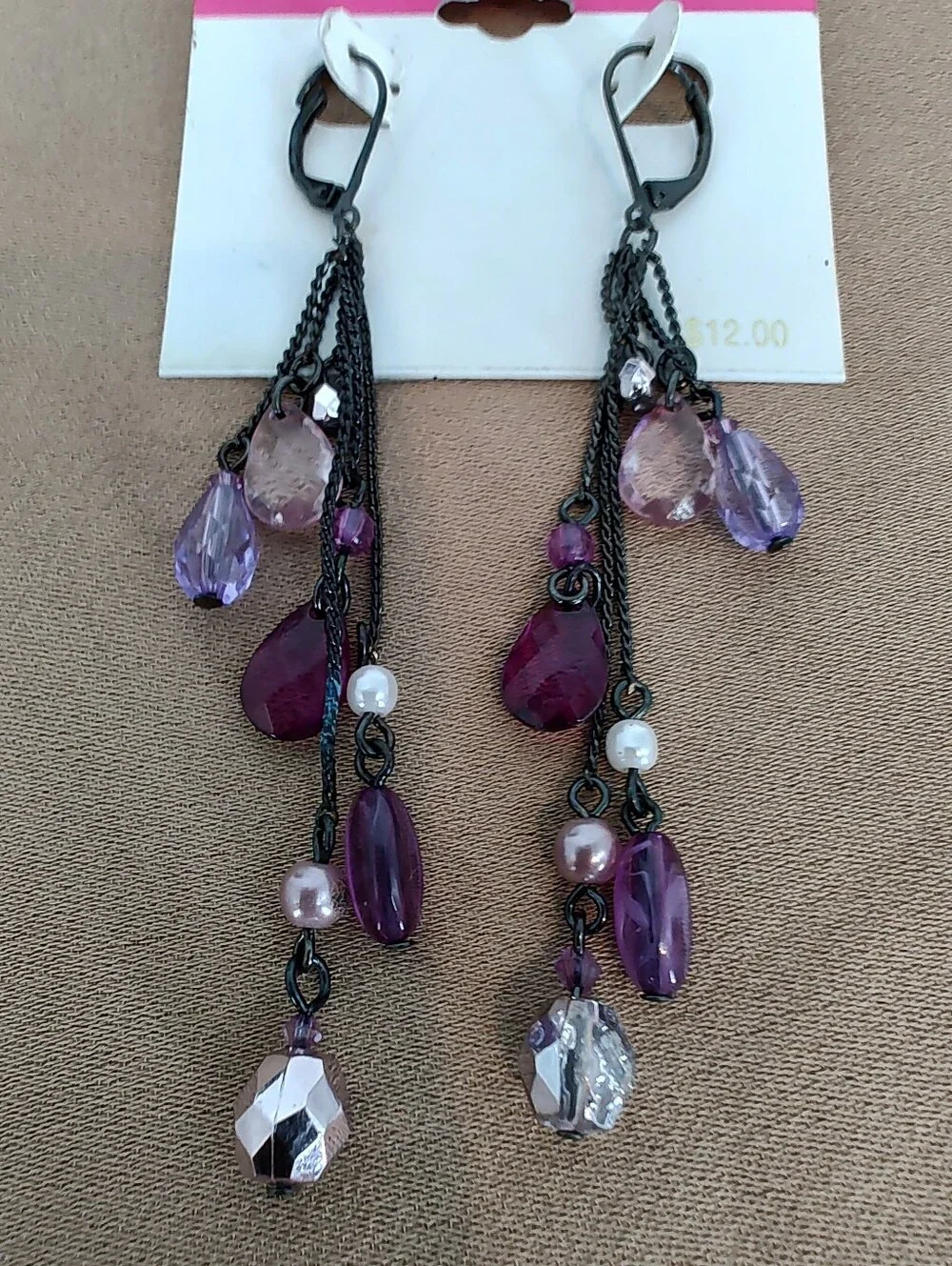 Candie's Purple and Pink Beaded Dangle Earrings